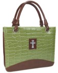 Purse with Silver Cross Crock Embossed Large Green Bible Cover: Christian Art Gifts